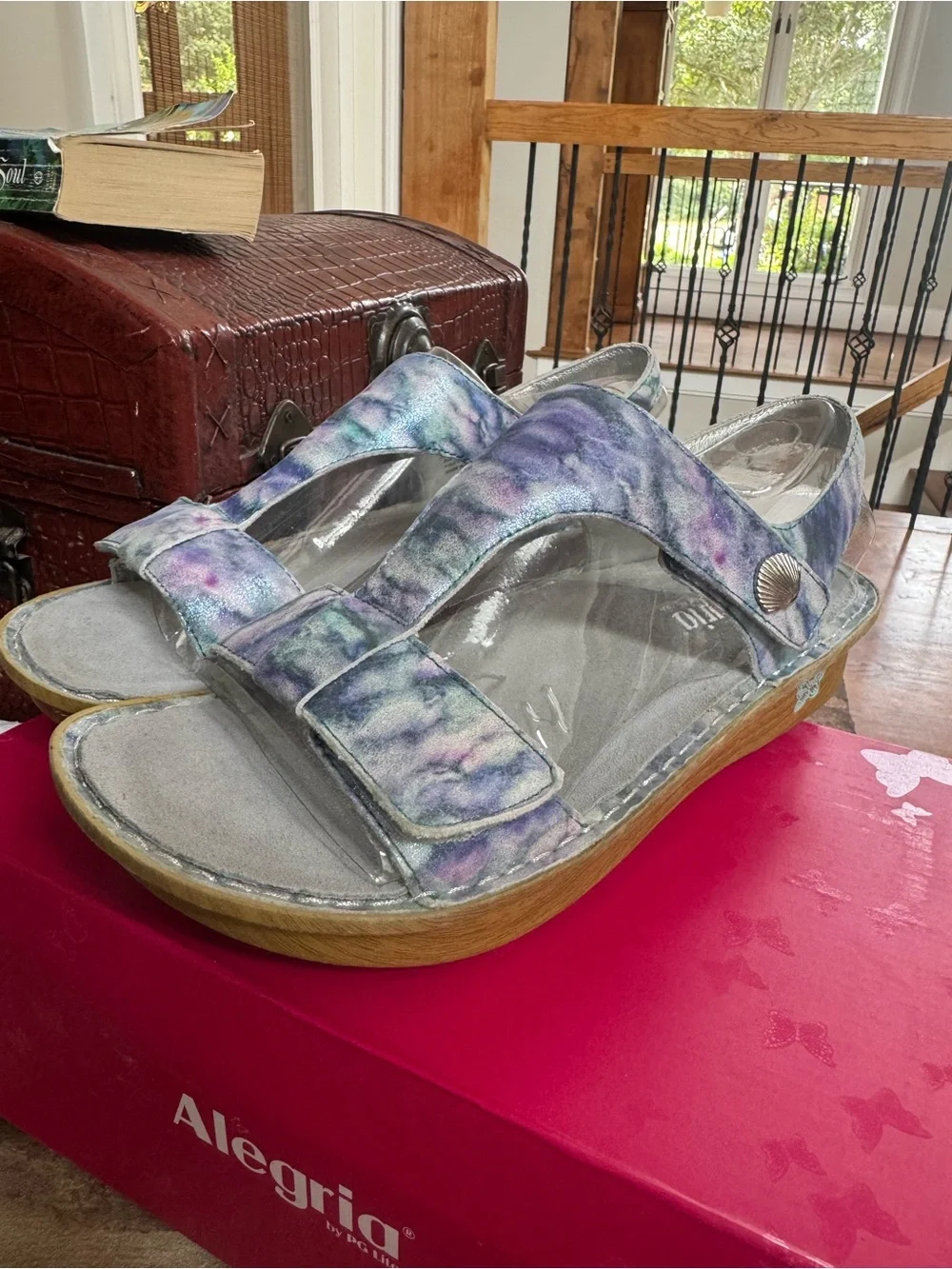 Alegria Kendra Iridescent Purple Blue Silver watercolor Tie-Dye Platform Sandal